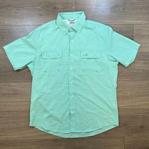 IZOD Saltwater Short Sleeve Shirt Mens L Fishing  Button Up Aqua Blue